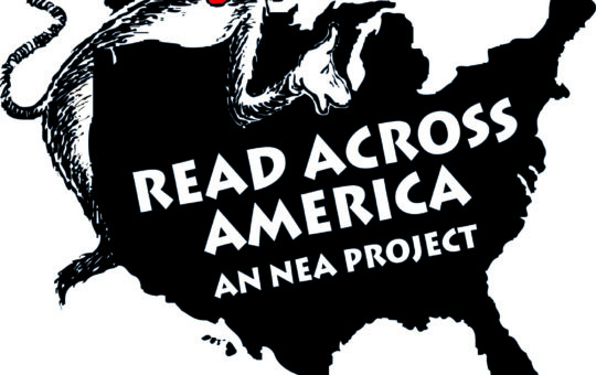 The Cat in the Hat reaches across a map of the U.S., which reads Read Across America, an NEA Project; www.nea.org/readacross