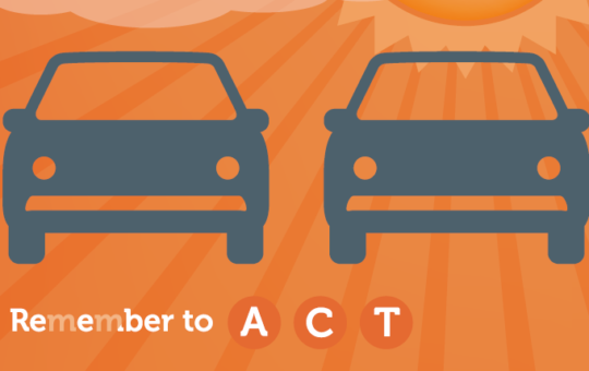graphic of two cars with the words Remember to ACT