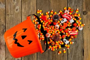 Halloween candy and basket.