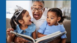 Family Literacy Bags For Educators featuring grandfather reading to granddaughters