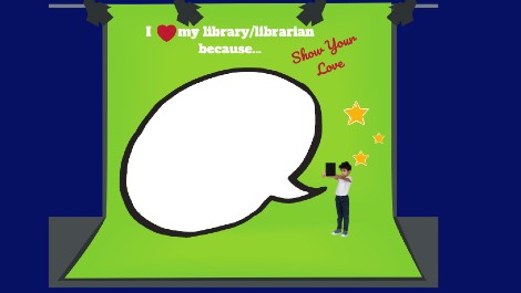 Show Your Library Love (boy holding a mobile phone with speech bubble)